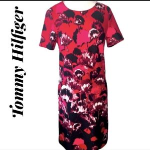 TOMMY HILFIGER SHORT SLEEVE NEW RED CREW NECK SHIFT DRESS